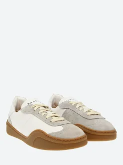 Discount - Bar M Lace-Up Sneakers in White and Brown Sneakers