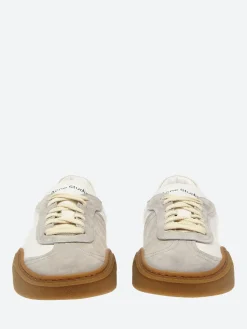 Discount - Bar M Lace-Up Sneakers in White and Brown Sneakers