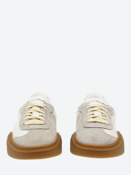 Discount - Bar M Lace-Up Sneakers in White and Brown Sneakers