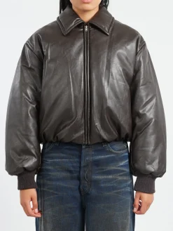 Clearance - Coated Bomber Jacket in Dark Brown Women Outerwear