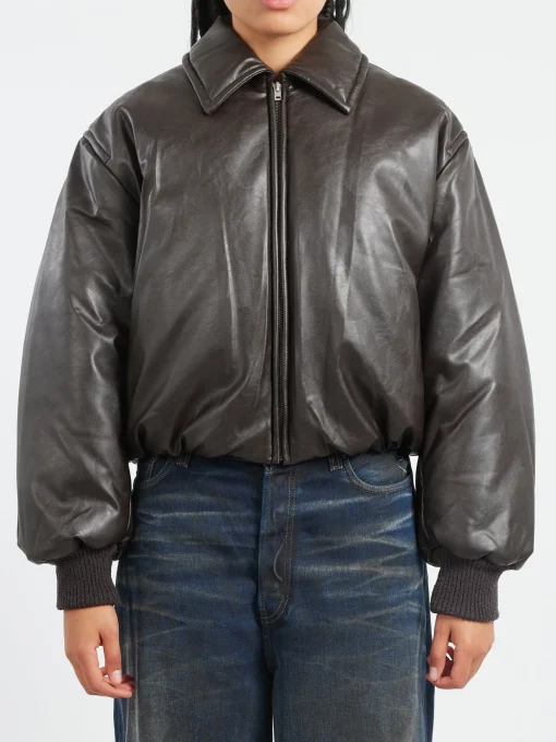 Clearance - Coated Bomber Jacket in Dark Brown Women Outerwear