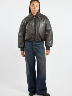 Clearance - Coated Bomber Jacket in Dark Brown Women Outerwear
