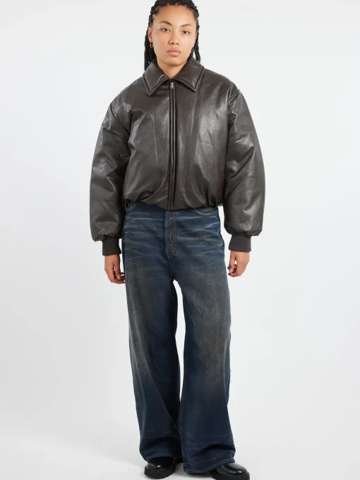 Clearance - Coated Bomber Jacket in Dark Brown Women Outerwear