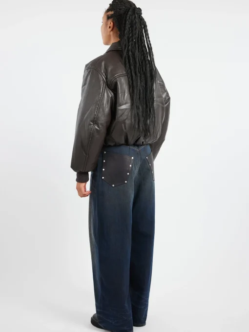 Clearance - Coated Bomber Jacket in Dark Brown Women Outerwear