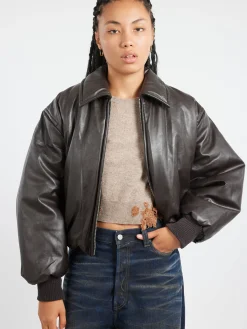 Clearance - Coated Bomber Jacket in Dark Brown Women Outerwear