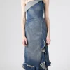 Discount - Delouise Ruffle Strap Denim Dress in Mid Blue Women Dresses | Denim
