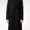 New - Double-Breasted Wool Coat in Black Women Outerwear