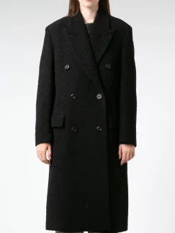 New - Double-Breasted Wool Coat in Black Women Outerwear