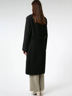 New - Double-Breasted Wool Coat in Black Women Outerwear