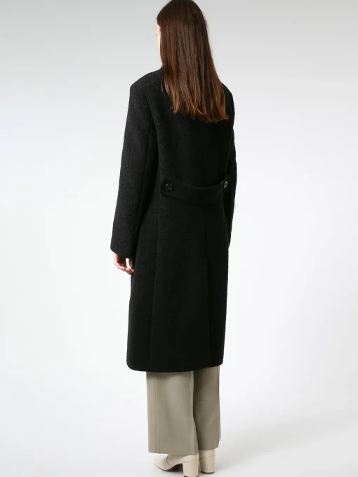 New - Double-Breasted Wool Coat in Black Women Outerwear