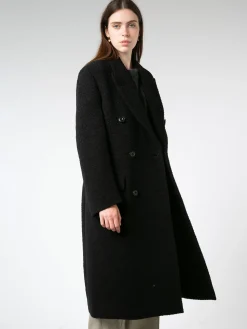 New - Double-Breasted Wool Coat in Black Women Outerwear