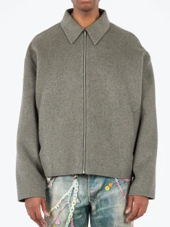 Discount - Doverio Double Wool Zipper Jacket in Grey Melange Outerwear
