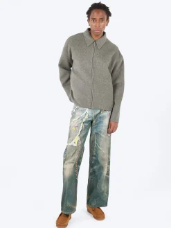 Discount - Doverio Double Wool Zipper Jacket in Grey Melange Outerwear