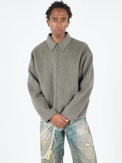 Discount - Doverio Double Wool Zipper Jacket in Grey Melange Outerwear