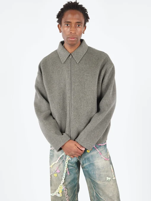 Discount - Doverio Double Wool Zipper Jacket in Grey Melange Outerwear