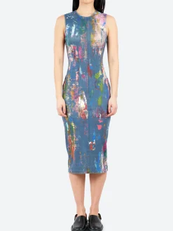 Outlet - Enka TLO Pain Daub Midi Dress in Blue and Multi Women Dresses