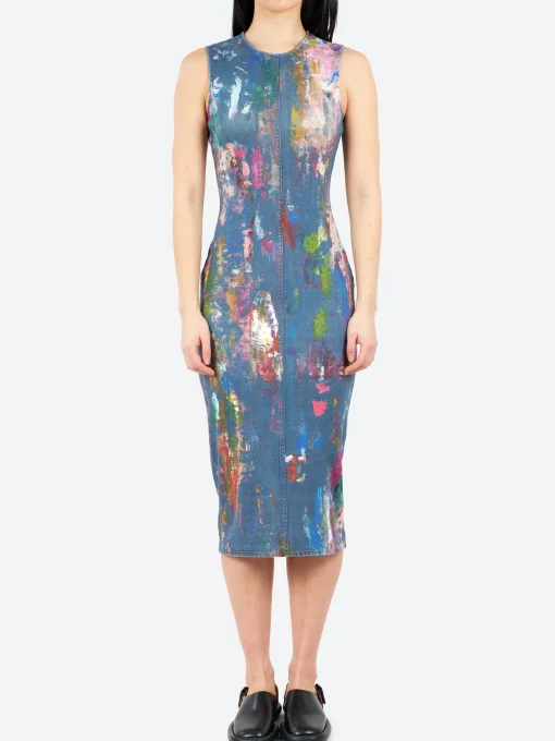 Outlet - Enka TLO Pain Daub Midi Dress in Blue and Multi Women Dresses