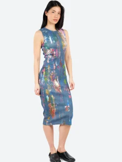 Outlet - Enka TLO Pain Daub Midi Dress in Blue and Multi Women Dresses