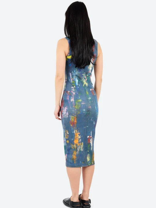 Outlet - Enka TLO Pain Daub Midi Dress in Blue and Multi Women Dresses
