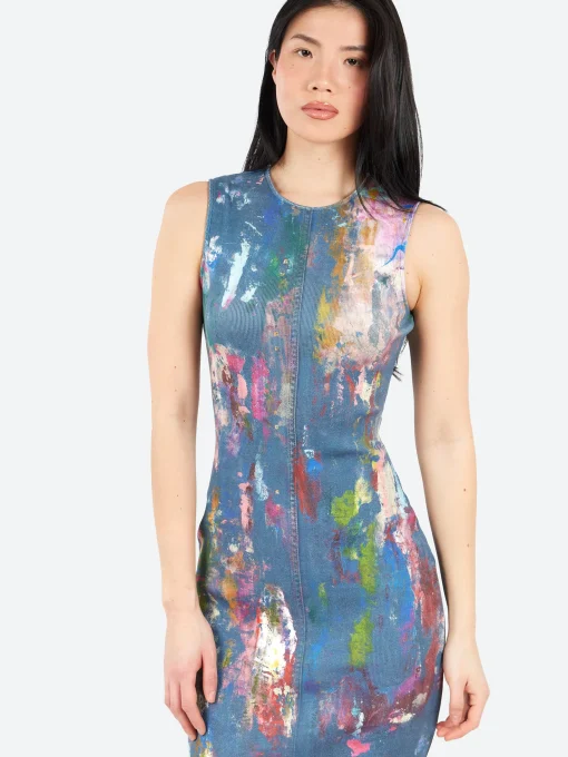 Outlet - Enka TLO Pain Daub Midi Dress in Blue and Multi Women Dresses