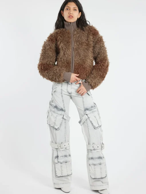 Fashion - Freya Faux Fur Jacket in Mud Brown Women Outerwear