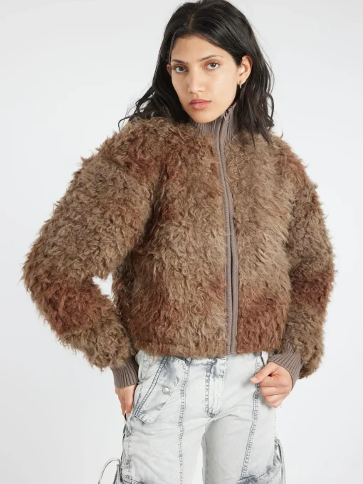Fashion - Freya Faux Fur Jacket in Mud Brown Women Outerwear