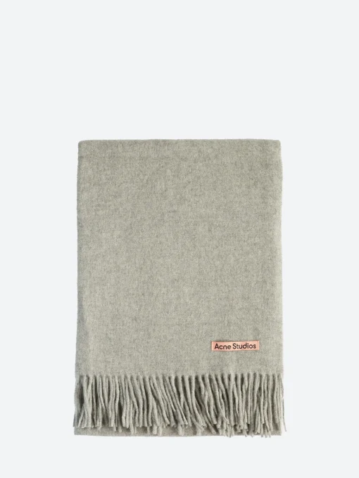 Outlet - Fringe Wool Scarf in Light Grey Melange Women Scarves | Scarves