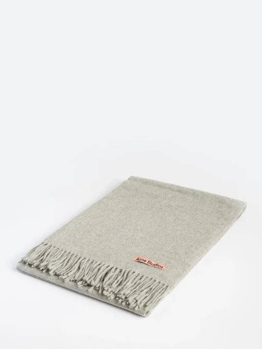 Outlet - Fringe Wool Scarf in Light Grey Melange Women Scarves | Scarves
