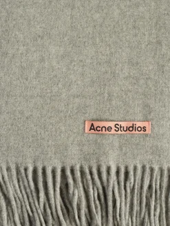 Outlet - Fringe Wool Scarf in Light Grey Melange Women Scarves | Scarves