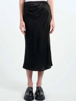 Hot - Iala Text Satin Skirt in Black Women Skirts