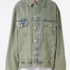 New - Kataya U Delta Denim Jacket in Blue and Beige Women Outerwear