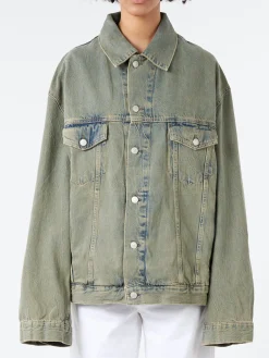 New - Kataya U Delta Denim Jacket in Blue and Beige Women Outerwear