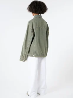 New - Kataya U Delta Denim Jacket in Blue and Beige Women Outerwear