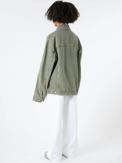 New - Kataya U Delta Denim Jacket in Blue and Beige Women Outerwear