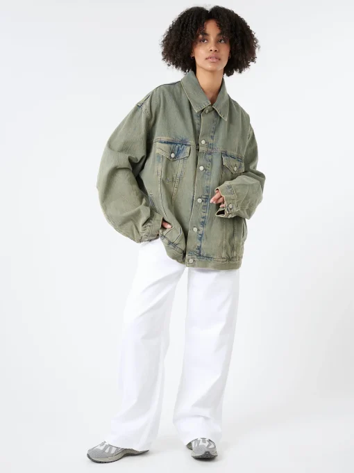 New - Kataya U Delta Denim Jacket in Blue and Beige Women Outerwear