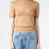 Discount - Kemon Sheer Knit T-Shirt in Camel Beige Women Tops & Blouses | T-Shirts
