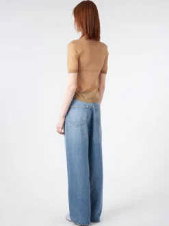 Discount - Kemon Sheer Knit T-Shirt in Camel Beige Women Tops & Blouses | T-Shirts