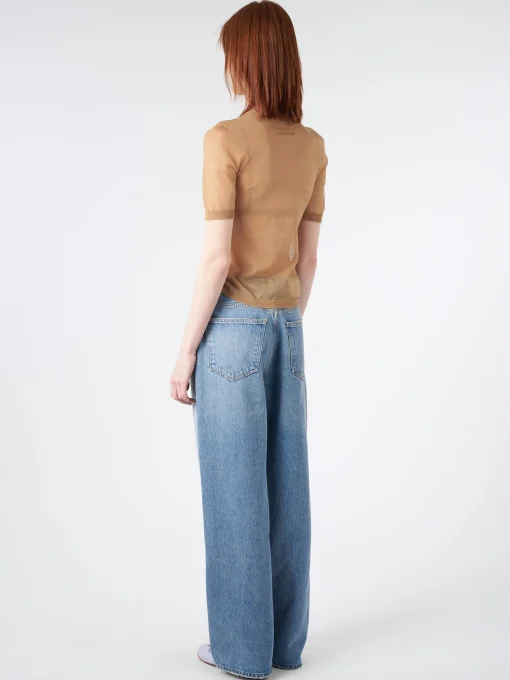 Discount - Kemon Sheer Knit T-Shirt in Camel Beige Women Tops & Blouses | T-Shirts