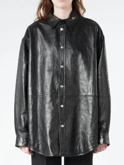 Online - Letar Shiny Nappa Leather Shirt Jacket Women Outerwear