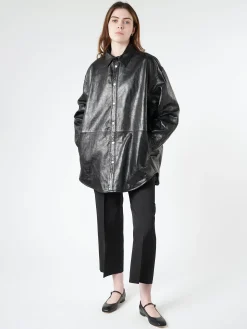 Online - Letar Shiny Nappa Leather Shirt Jacket Women Outerwear