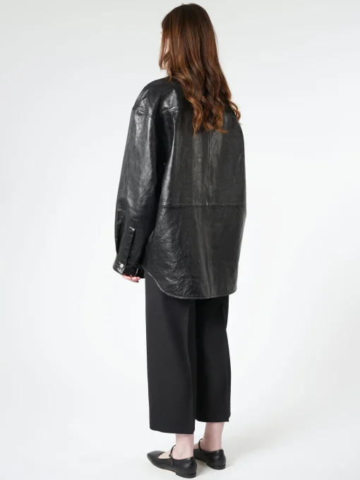 Online - Letar Shiny Nappa Leather Shirt Jacket Women Outerwear