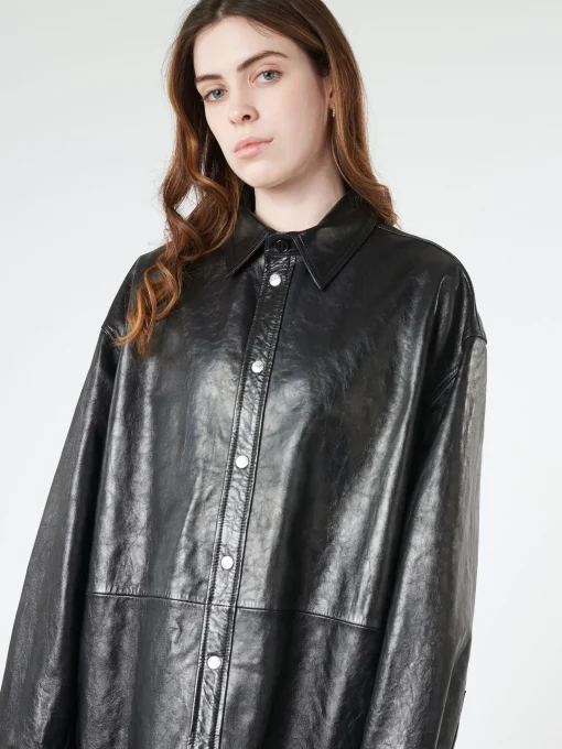 Online - Letar Shiny Nappa Leather Shirt Jacket Women Outerwear