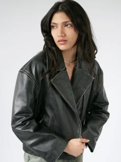 Sale - Lilket Sanded Leather Biker Jacket in Women Outerwear