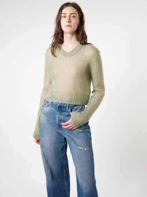 Clearance - Mohair Blend Jumper in Sage Green Women Tops & Blouses | Knitwear