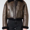New - New Lete Shearling Jacket in Dark Brown and Black Women Outerwear