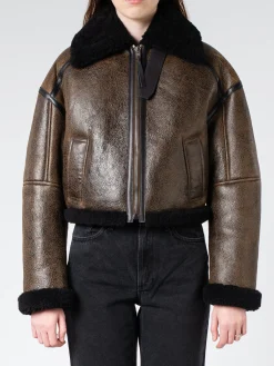 New - New Lete Shearling Jacket in Dark Brown and Black Women Outerwear
