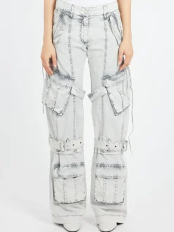 Outlet - Pemmilon Cotton Cargo Twill in Dusty White Women Pants