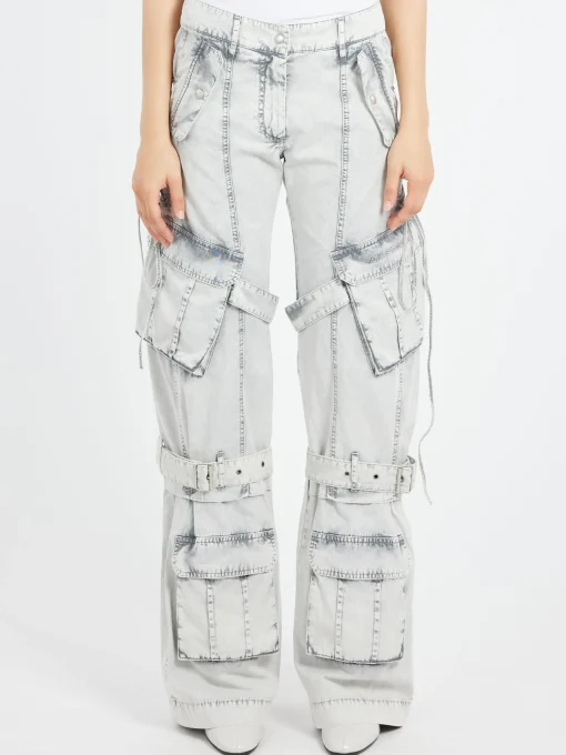 Outlet - Pemmilon Cotton Cargo Twill in Dusty White Women Pants