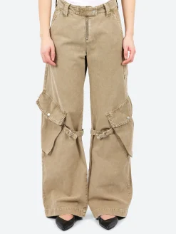 Best - Potinal Cotton Canvas Cargo Trousers in Washed Beige Women Pants
