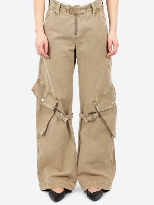 Best - Potinal Cotton Canvas Cargo Trousers in Washed Beige Women Pants